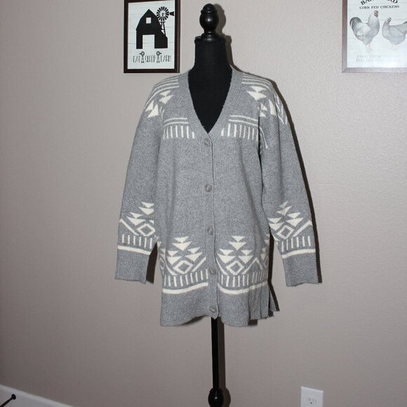 Coldwater Creek Womens Southwest Aztec Print Oversize Sweater Gray Size Medium - Picture 1 of 8